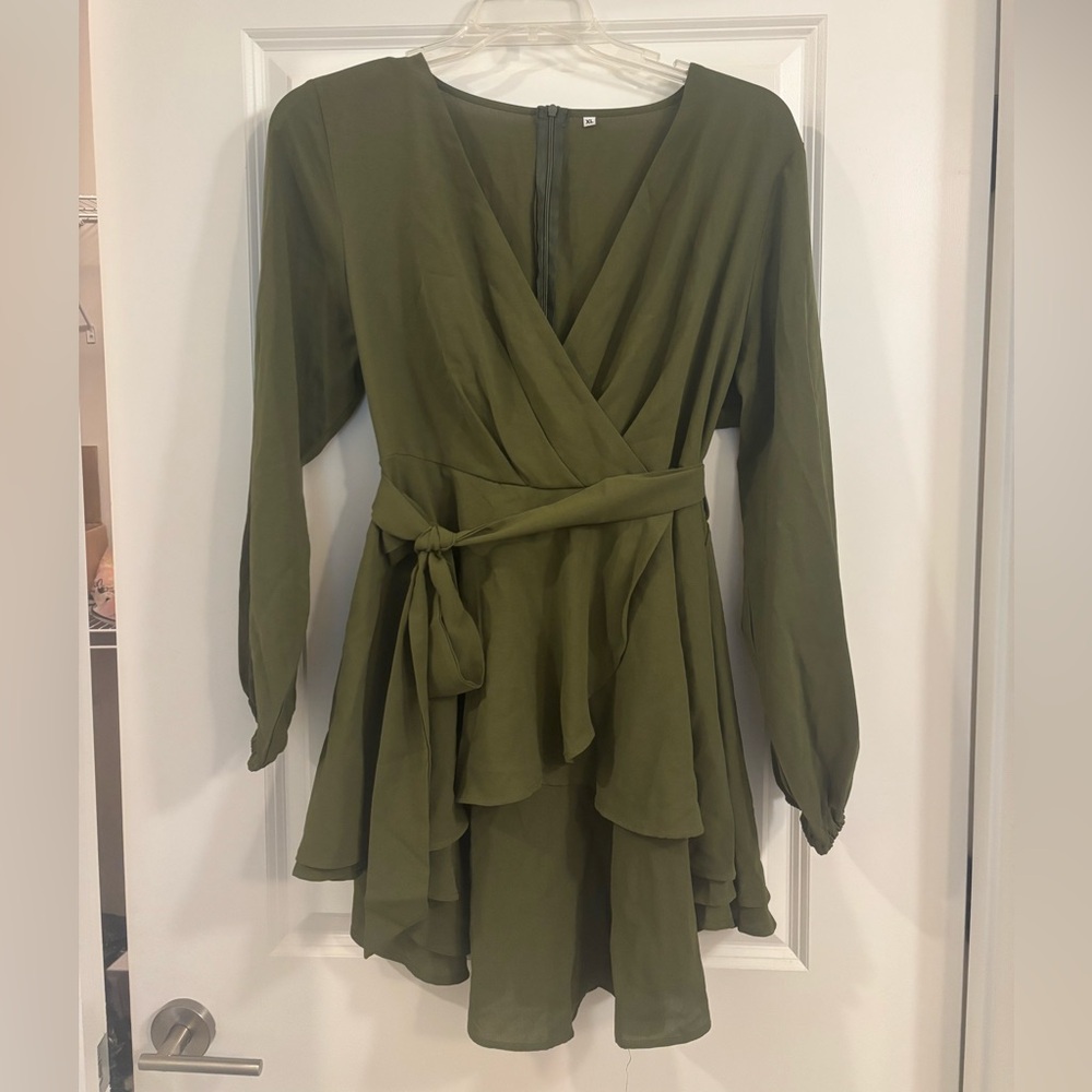 Amazon Olive Long Sleeve Wrap Dress